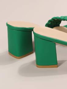 Women Braided Detail Chunky Heeled Mule Sandals, Fashion Summer Heeled Sandals - Green - View 5