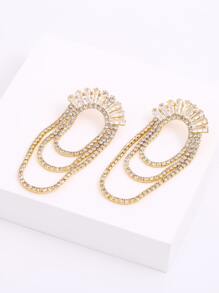 Pendientes largos con diamante de imitación con cadena - Amarillo Oro - Ver 1