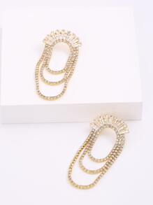 Pendientes largos con diamante de imitación con cadena - Amarillo Oro - Ver 2