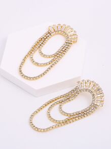 Pendientes largos con diamante de imitación con cadena - Amarillo Oro - Ver 4