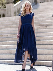 MIUSOL Formelles Kleid mit Spitzenbesatz, Stufensaum, Rüschen - marineblau - Übersicht 5