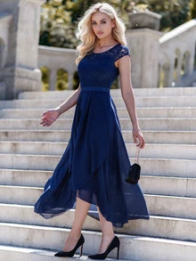 MIUSOL Formelles Kleid mit Spitzenbesatz, Stufensaum, Rüschen - marineblau - Übersicht 8