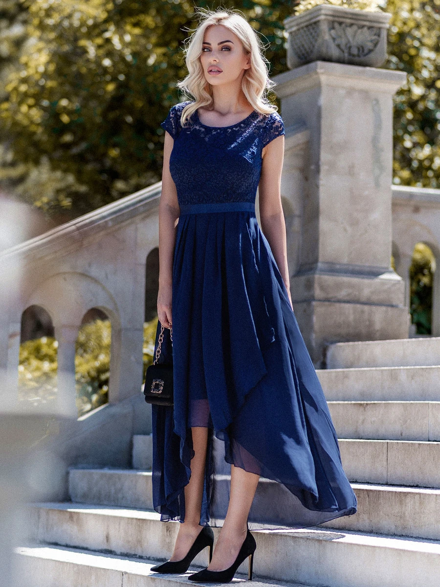 MIUSOL Formelles Kleid mit Spitzenbesatz, Stufensaum, Rüschen - marineblau - Übersicht 1