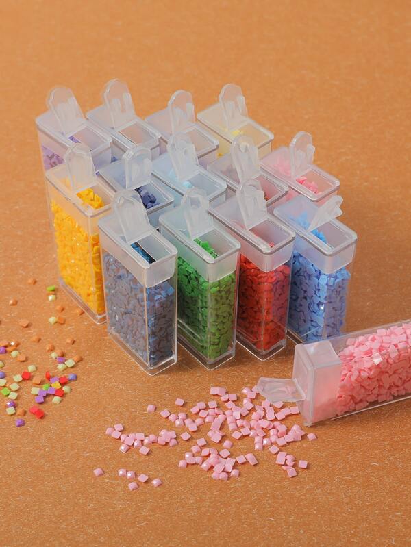 12pcs Clear DIY Diamond Storage Box, Multifunction Transparent Plastic Storage Box For Household