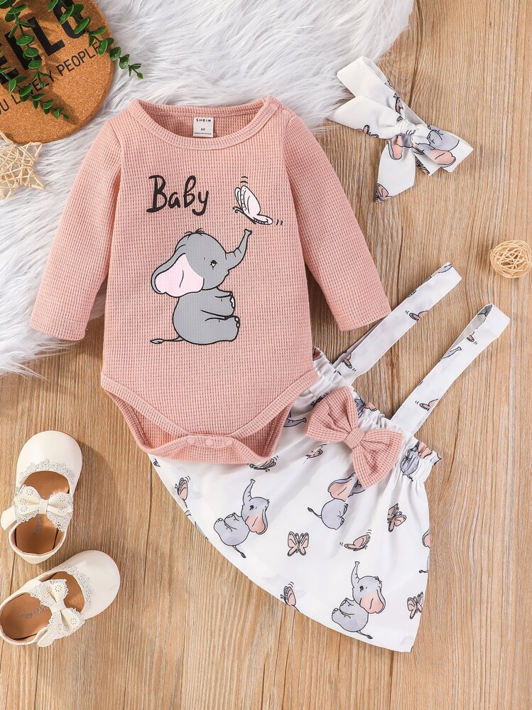 เด็กทารก ช้าง & ลาย ผีเสื้อ บอดี้สูท & โบว์ เอี้ยมเดรส & ผ้าคาดผม - มัลติคัลเลอร์ - ดู 1