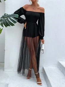 Chiquease Áo liền quần nữ Tương phản Mesh màu trơn Gợi cảm - màu đen - Xem 3