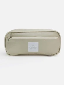 1 pieza Estuche de lápiz con estampado de letra multifuncional - Caqui - Ver 1