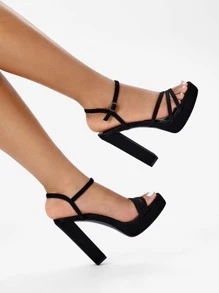 粗跟踝帶涼鞋 - 黑色 - 查看 5