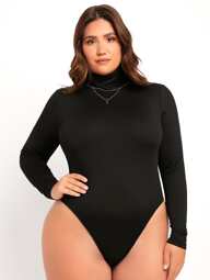 SHEIN Essnce Plus High Neck Slim Fit Tee Bodysuit, For Winter