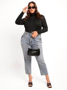 SHEIN Essnce Body de cuello alto y ajuste ceñido talla grande, para invierno - Negro - Ver 5