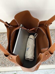 Nhẹ, di động, sức chứa lớn, thông thường, túi tote đeo vai tối giản thời trang dành cho nữ, phụ nữ, sinh viên đại học, tân binh và công nhân cổ trắng cho mùa thu, mùa đông cần thiết, cho công việc, văn phòng, đi làm, đại học, cho mùa thu đông, ngoài trời - Màu nâu  Mocha - Xem 3