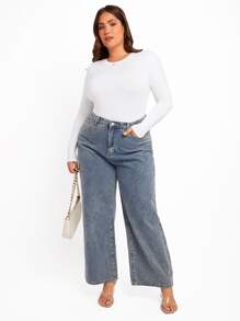 SHEIN Essnce Plus Solid Slim Fit Tee Bodysuit, For Winter - White - View 4