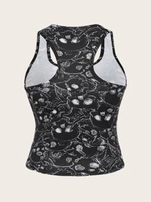 ROMWE Grunge Punk 骷髅頭圖案背心上衣 - 黑與白 - 查看 2