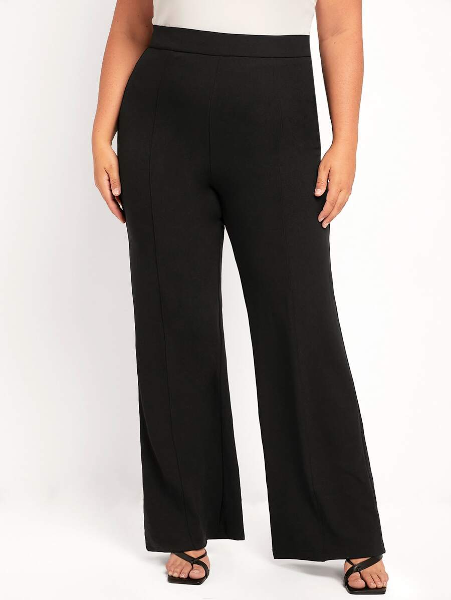 SHEIN Essnce Pantalones de pierna ancha unicolor - Negro - Ver 1