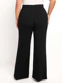 SHEIN Essnce Pantalones de pierna ancha unicolor - Negro - Ver 2