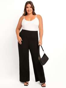 SHEIN Essnce Pantalones de pierna ancha unicolor - Negro - Ver 3