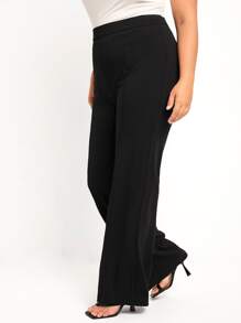 SHEIN Essnce Pantalones de pierna ancha unicolor - Negro - Ver 4