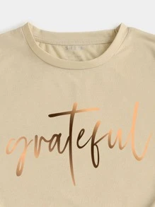 SHEIN LUNE Áo thun nữ Lá thư Giải trí - Màu be - Xem 3