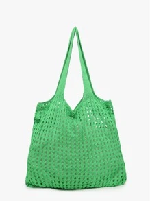 極簡綠色鉤針鏤空購物袋 - 綠色 - 查看 1