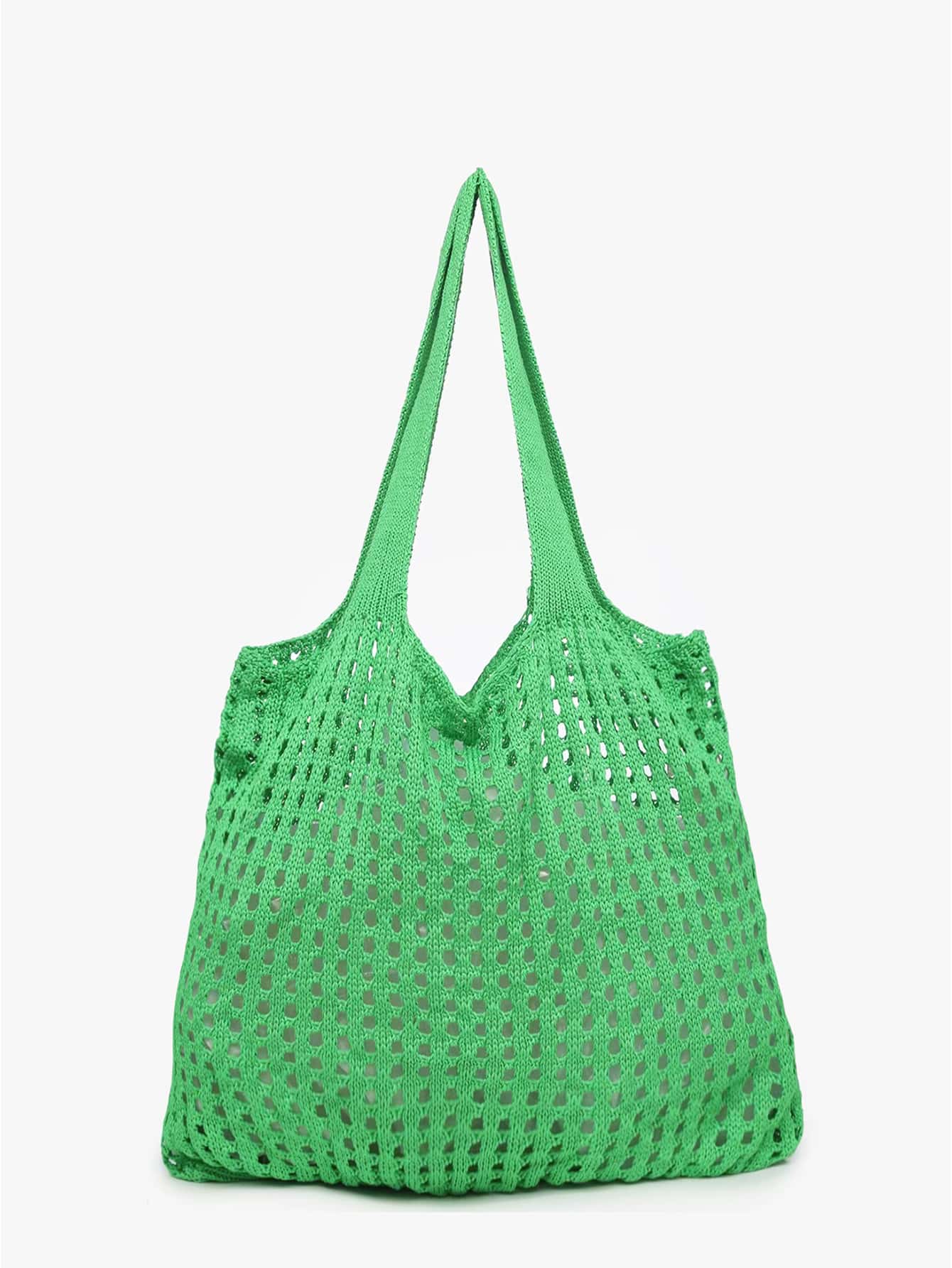 極簡綠色鉤針鏤空購物袋 - 綠色 - 查看 1