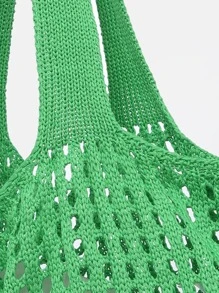 極簡綠色鉤針鏤空購物袋 - 綠色 - 查看 6
