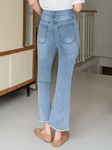 DAZY Raw Trim Flare Leg Jeans - Medium Wash - View 2