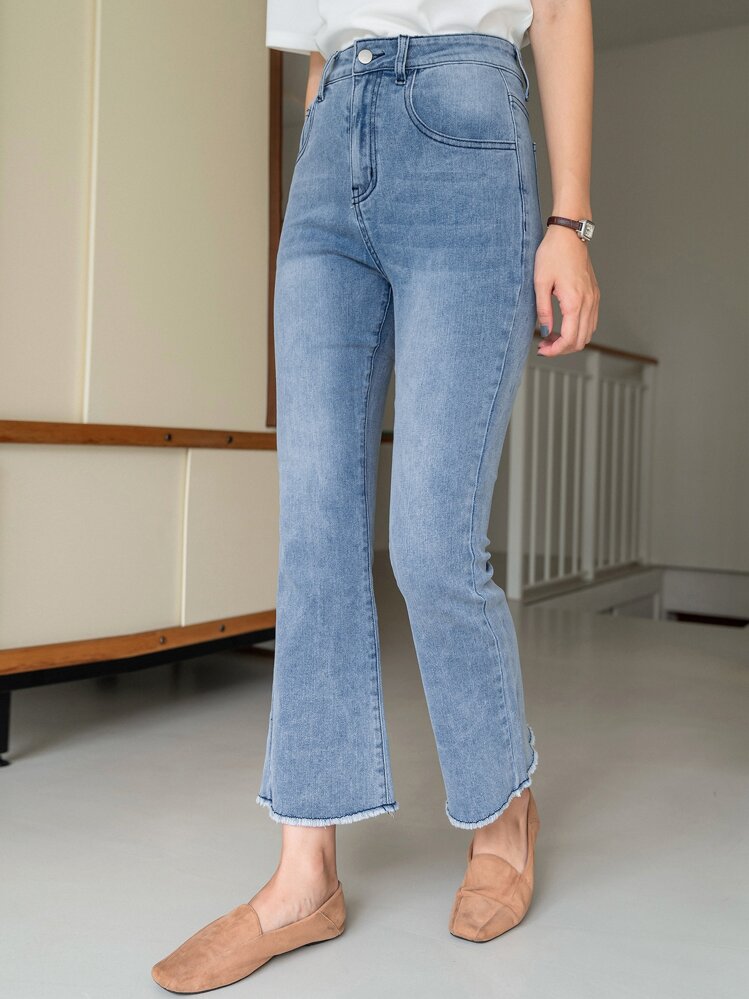 DAZY Raw Trim Flare Leg Jeans - Medium Wash - View 4