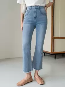 DAZY Raw Trim Flare Leg Jeans - Medium Wash - View 6