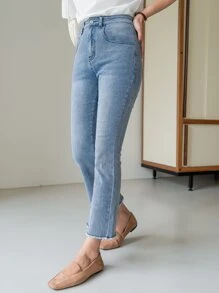 DAZY Raw Trim Flare Leg Jeans - Medium Wash - View 7