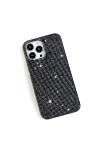 奢華全包式鑲嵌水晶閃爍手機殼，適用於iPhone - 黑色 - 查看 2