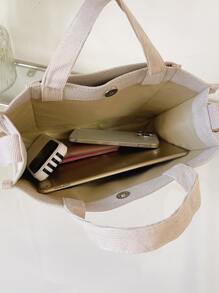 轻便、商务休闲字母贴片灯芯绒手提包，适合青少年女孩、女大学生、新秀和白领人士，非常适合办公室、大学、工作、商务、通勤、户外、旅行、郊游书包、返校、便携、轻便、大容量，适合青少年女孩、女大学生、男孩和男士，非常适合返校、大学、工作、商务、通勤、办公室、购物、度假、书周的学院风书包，大号时尚手提包，最佳秋季灵感创意 - 米色 - 查看 3