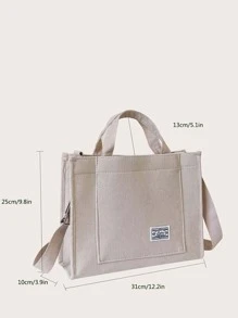 轻便、商务休闲字母贴片灯芯绒手提包，适合青少年女孩、女大学生、新秀和白领人士，非常适合办公室、大学、工作、商务、通勤、户外、旅行、郊游书包、返校、便携、轻便、大容量，适合青少年女孩、女大学生、男孩和男士，非常适合返校、大学、工作、商务、通勤、办公室、购物、度假、书周的学院风书包，大号时尚手提包，最佳秋季灵感创意 - 米色 - 查看 5