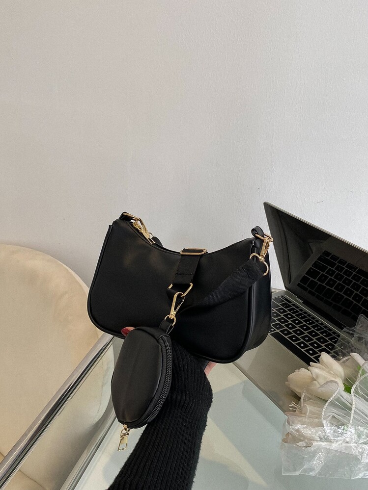 Bolso hobo minimalista con monedero - Negro - Añade 2