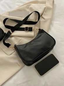 Minimalist Hobo Bag With Coin Purse - Black - View 4