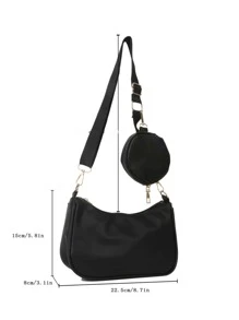 Minimalist Hobo Bag With Coin Purse - Black - View 6