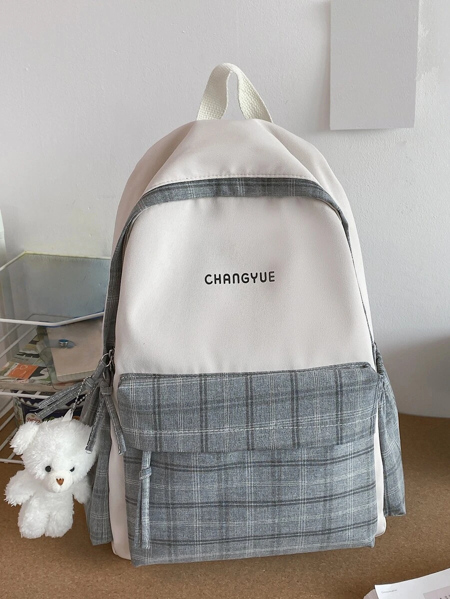 防水、輕質格子圖案娃娃裝飾背包書包，適合研究生、青少年女孩、新生、大二、大三、大學和高中，非常適合戶外、旅行和返校 - 彩色 - 查看 1