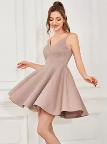 Mesh Insert Glitter Cami Dress Semi Formal Short Party Dress - Baby Pink - View 1