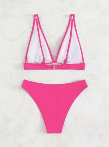 SHEIN Swim Summer Beach Mono Bikini Set Wireless Bra Top & Bikini Bottom 2 Piece Bathing Suit - Hot Pink - View 2