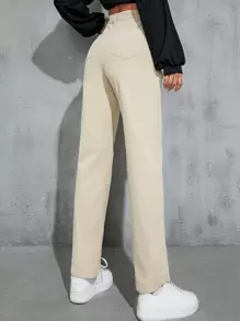 SHEIN EZwear High Waist Slant Pockets Corduroy Trousers - Beige - View 2