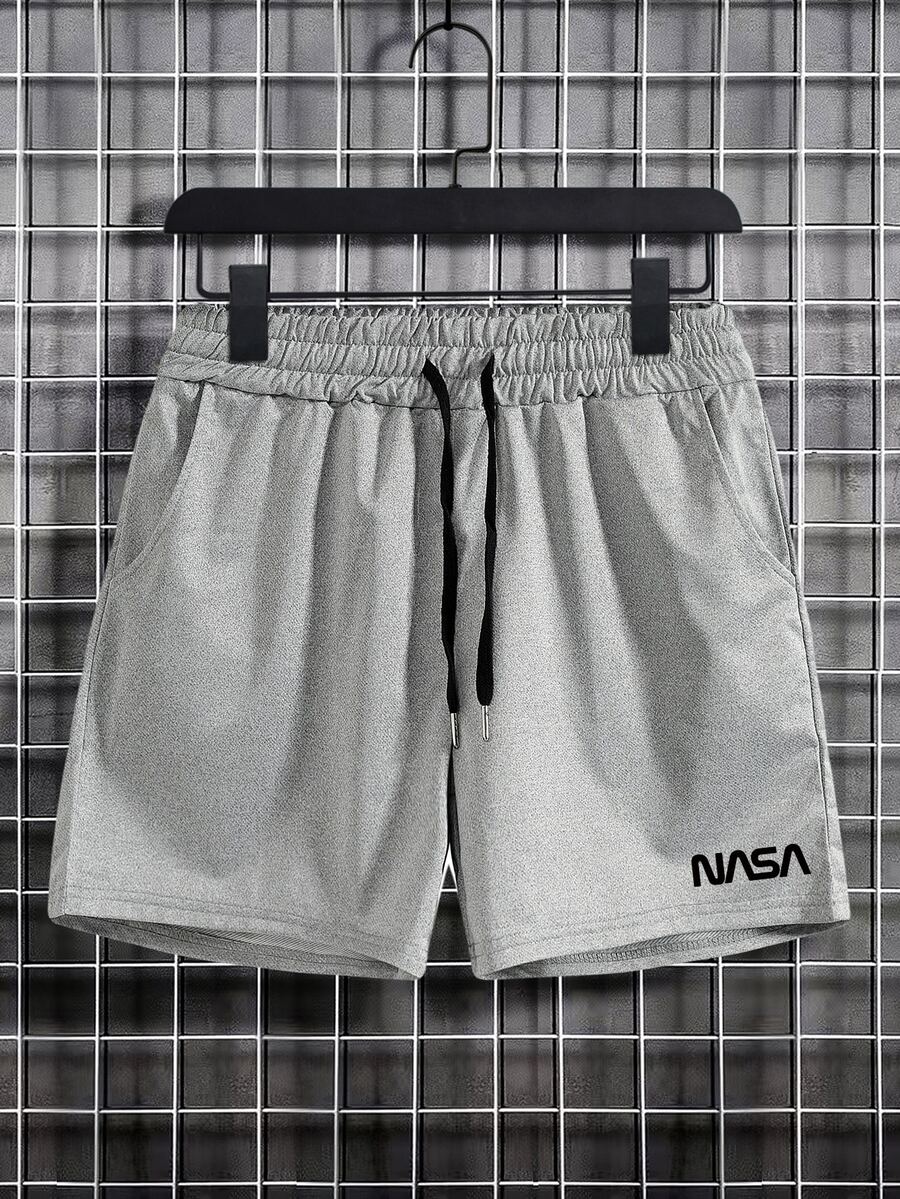 Manfinity Homme Men Letter Graphic Drawstring Waist Shorts - Grey - View 1