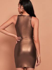 SHEIN BAE Đầm màu trơn Hấp dẫn - Màu nâu  Mocha - Xem 2