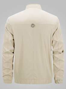 Manfinity Homme Men's Loose Fit Funnel Neck Jacket With Letter Graphics - Khaki - View 2