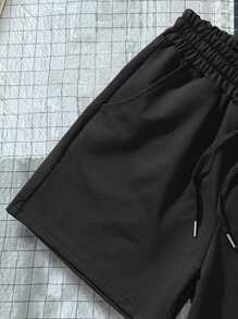 Manfinity Homme Hombres Shorts con estampado de letra - Negro - Ver 4