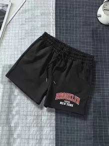 Aesthetic Post Hombres Shorts con estampado de letra - Negro - Ver 1