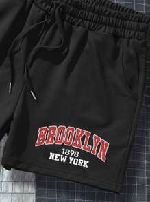 Aesthetic Post Hombres Shorts con estampado de letra - Negro - Ver 4