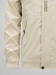 Manfinity Homme Men's Loose Fit Funnel Neck Jacket With Letter Graphics - Khaki - View 3