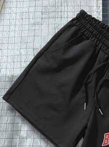 Aesthetic Post Hombres Shorts con estampado de letra - Negro - Ver 5