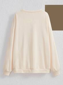 Rengka Sudadera con estampado de letra y dibujos animados de hombros caídos - Beis - Ver 2