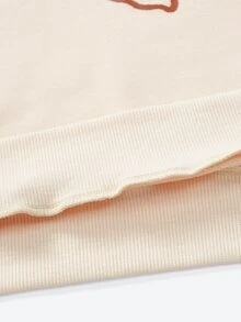 Rengka Sudadera con estampado de letra y dibujos animados de hombros caídos - Beis - Ver 6