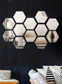 5pcs Hexagon Mirror Wall Sticker - Silver - View 1